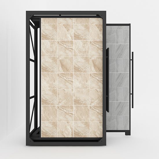 Pull-out panel tile display cabinet with sliding sample board
